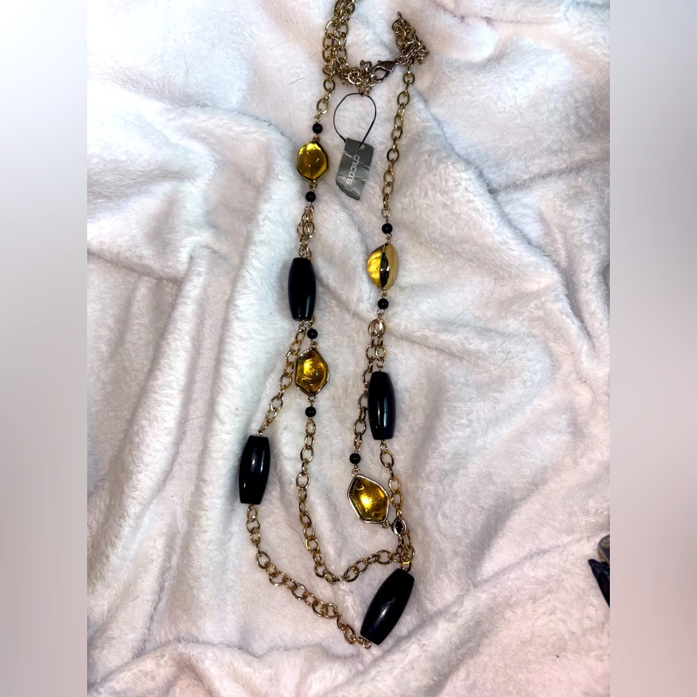 NWT Chicos Gold and Black triple strand necklace 19”.